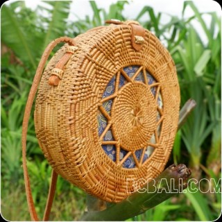 ethnic design circle star handmade handbag rattan handwoven ata grass